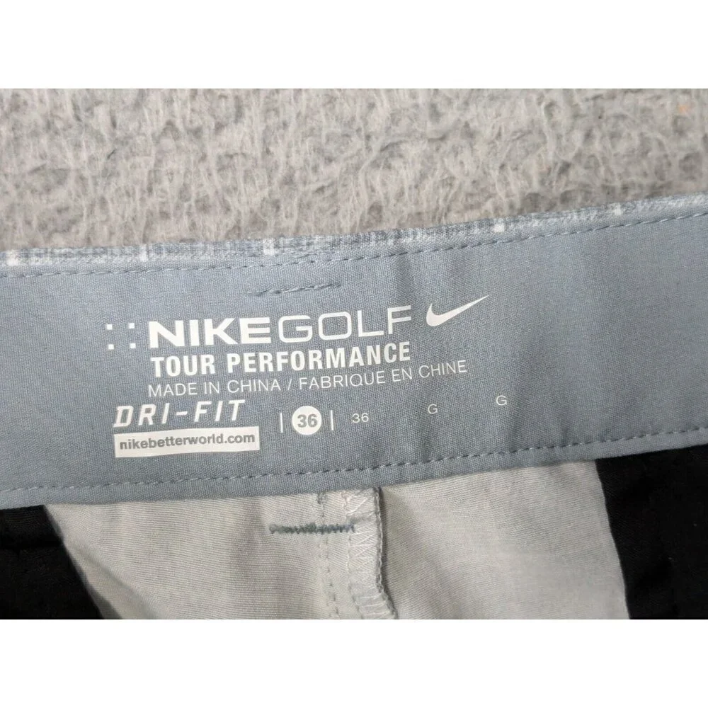 Nike Golf Tour Performance Shorts Mens 36 Gray Windowpane Pattern Check Grid